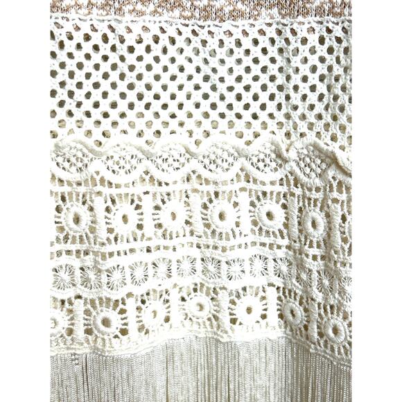 Altar’d State Women’s S Tan Cream Lace Long Sleeve Fringe Tunic Sweater Top - Picture 8 of 8